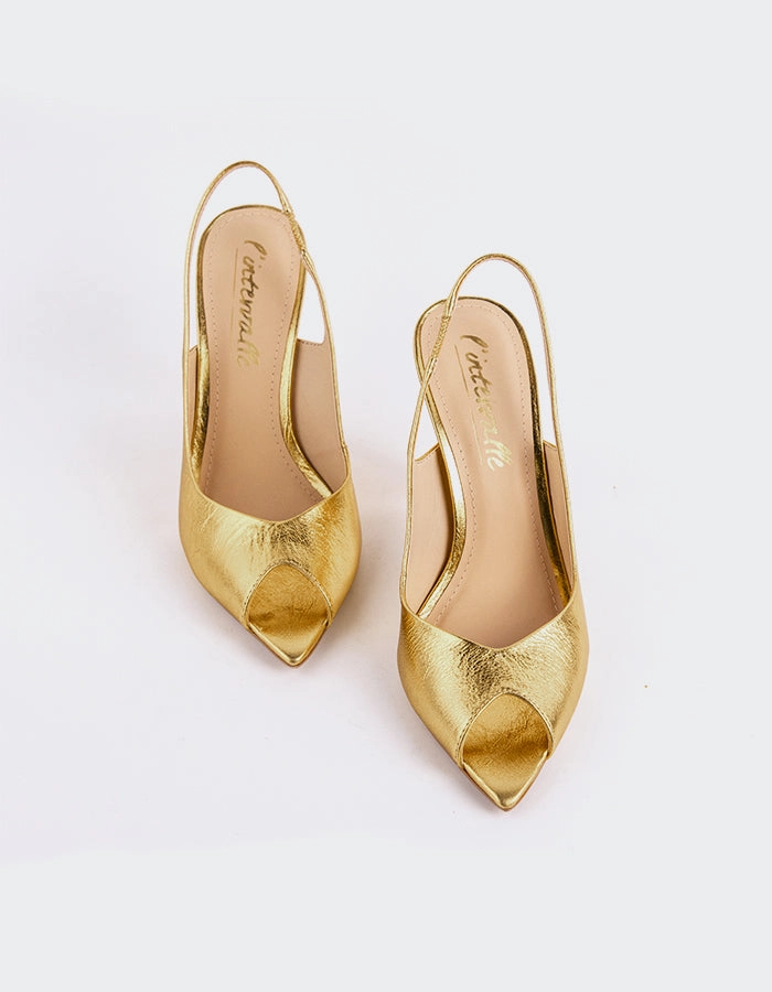 Winter High Heels Open Toe Sandals Twylla Gold Leather