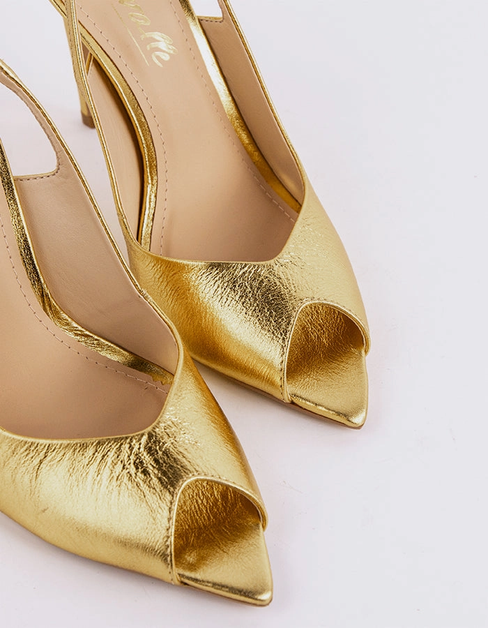 Twylla Gold Leather Satin Wedding Shoes
