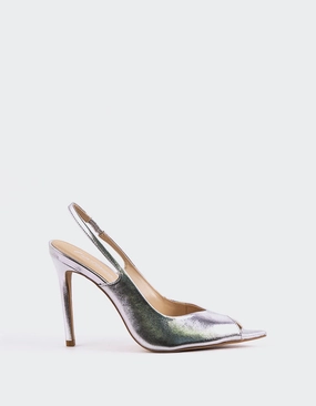 Twylla Silver Leather Casual Heels for Work
