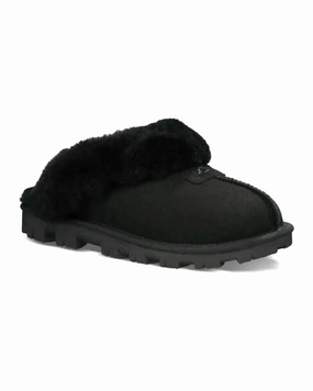 UGG Coquette 5125-FUR Slippers Women's Black Suede Fur Trim Slip-on Comfort Clog Grip Clear Fresh Path