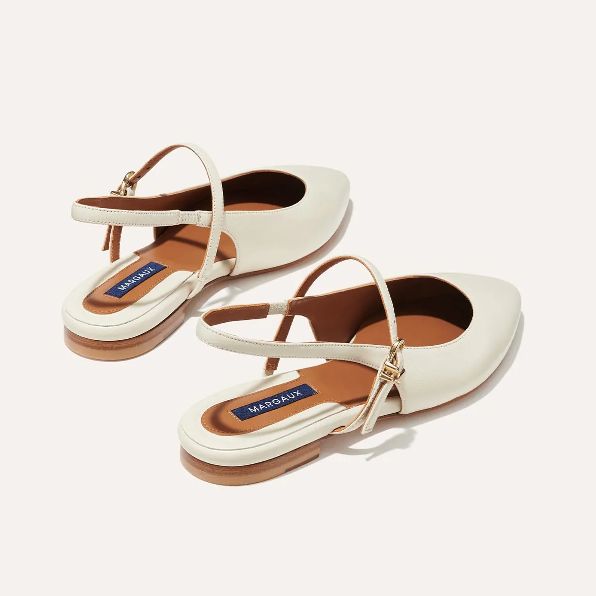 The Crosby Sling - Ecru Nappa Wide Heel Base