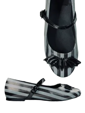 MARY JANE BAT STRIPE - BLACK/GREY Zip Fast