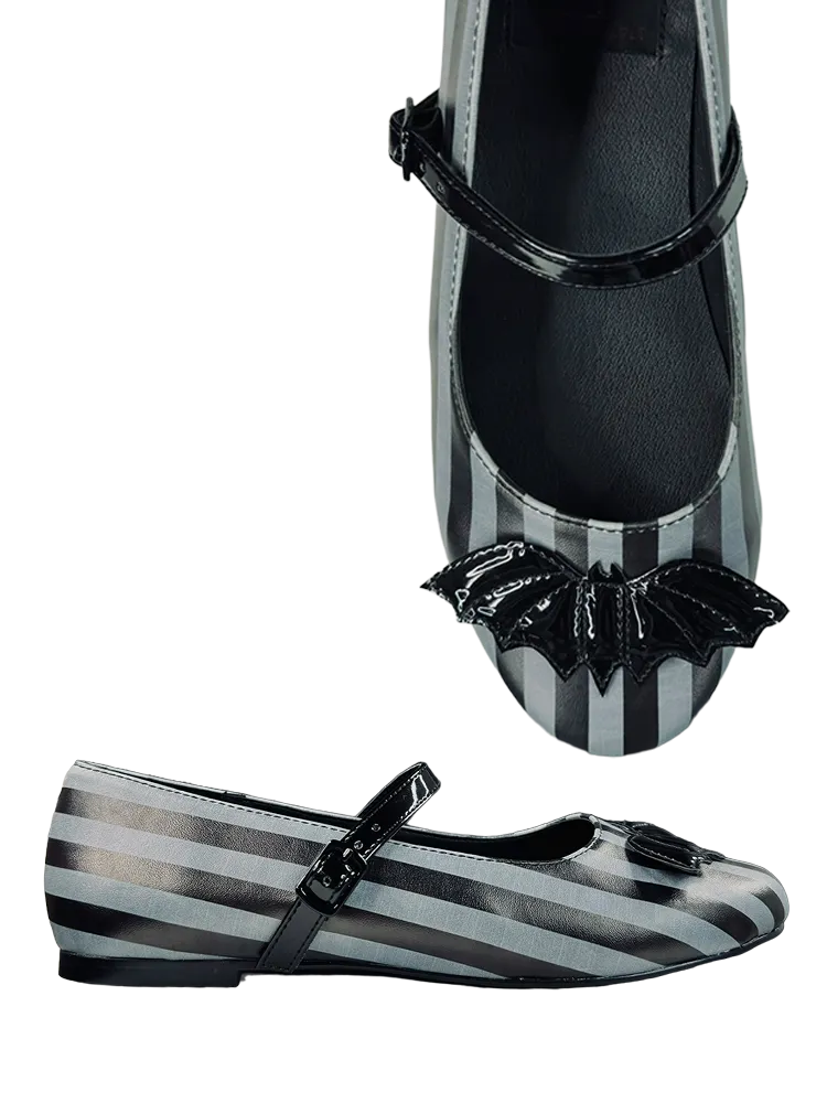 MARY JANE BAT STRIPE - BLACK/GREY Zip Fast