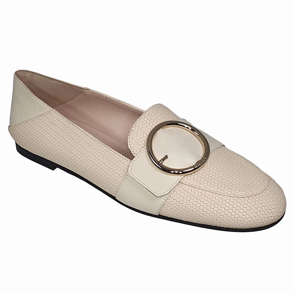 Bally Clariska 6301227 Women's Bone Embossed Leather Flats Open Path Lane Weekend Fair