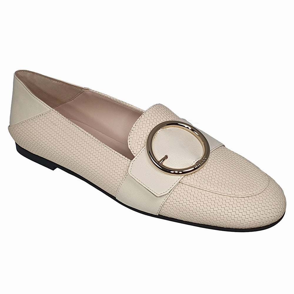 Bally Clariska 6301227 Women's Bone Embossed Leather Flats Open Way Clear Move