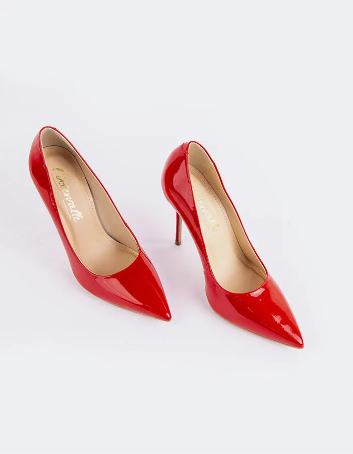 Teeva Red Patent Velvet Wedding Heels Premium Detail