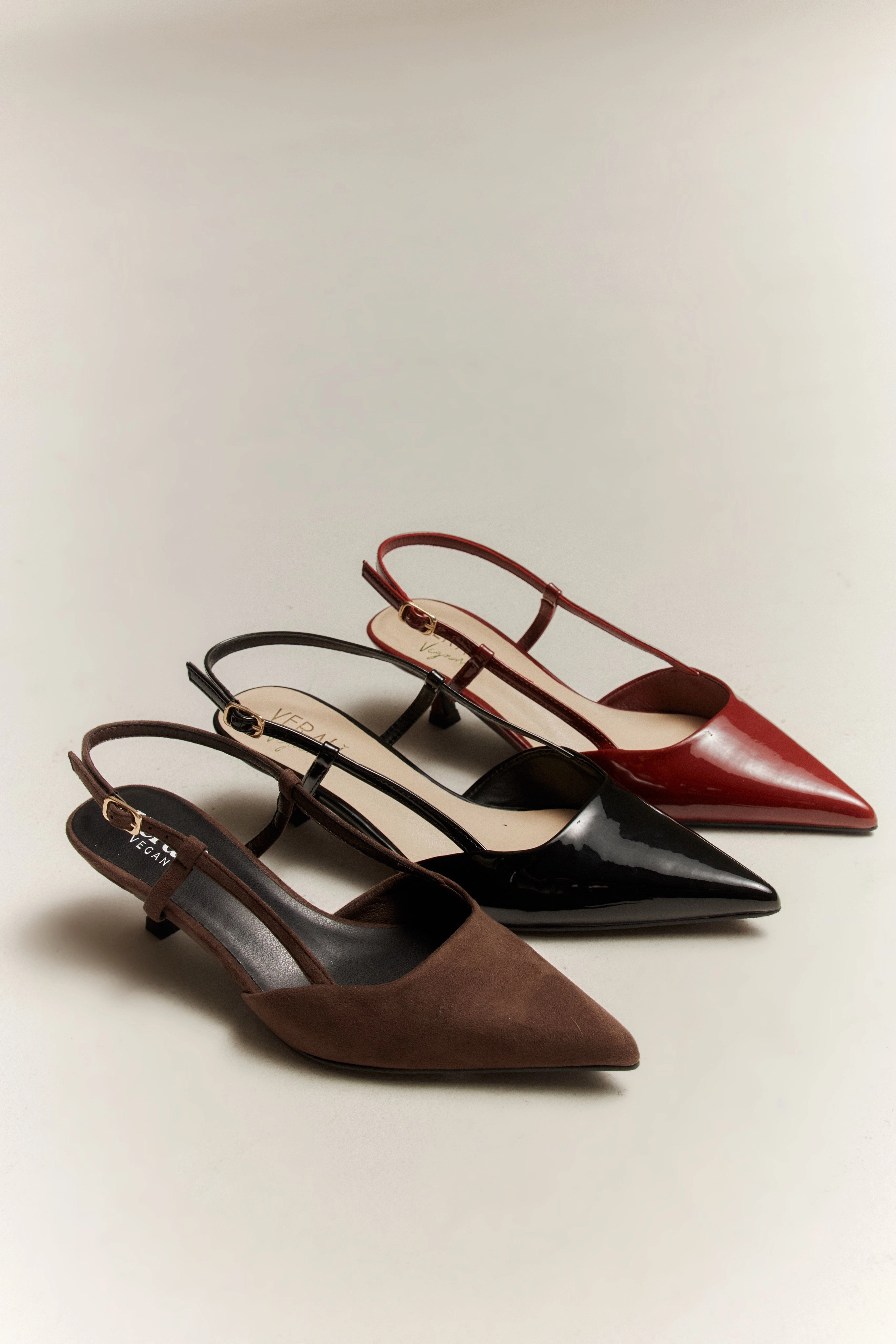 Elegant Stiletto Shoes Lucas Slingback Kitten Heels - Black Patent