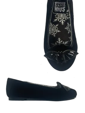 Casual Elegant Style Comfortable Vibe KIDS Lydia Flat Bat Black Velvet