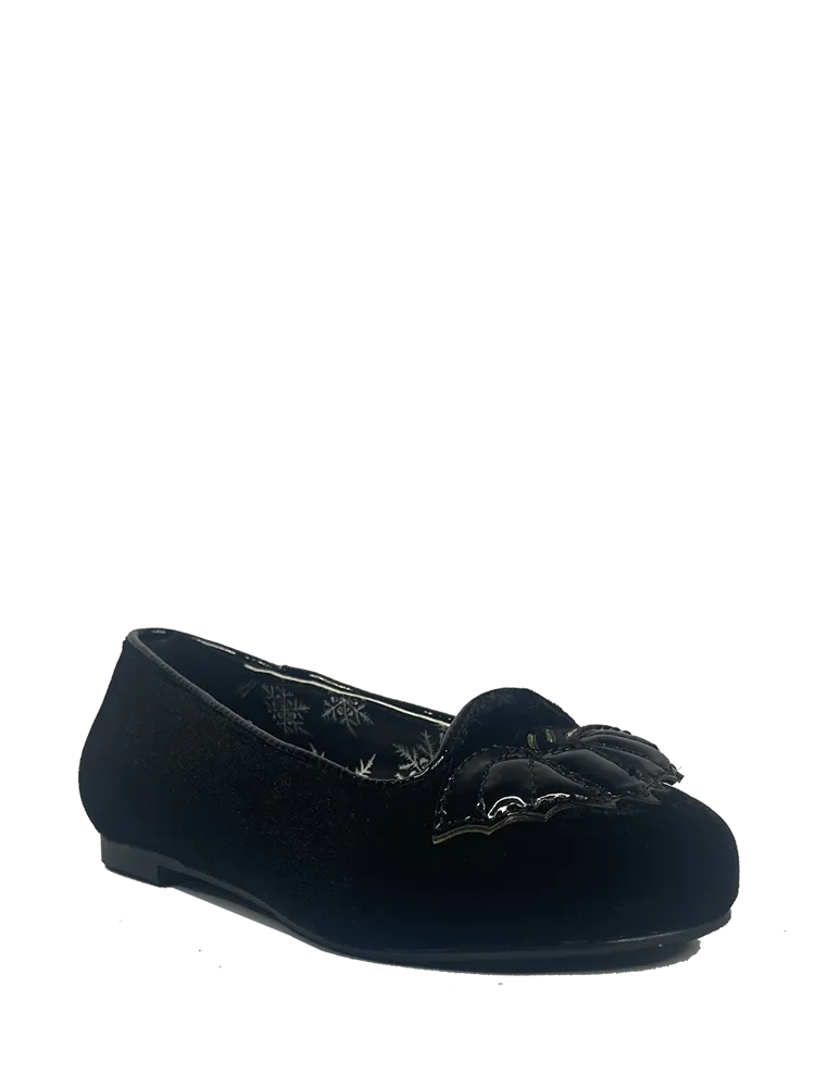 Durable Footwear KIDS Lydia Flat Bat Black Velvet
