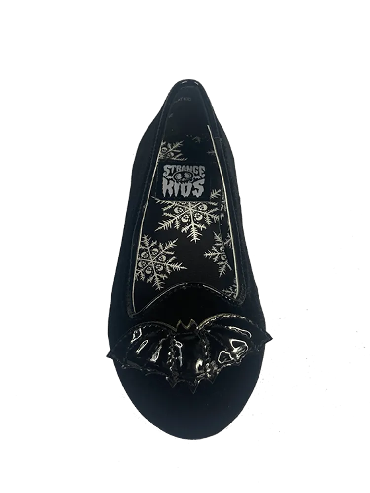 KIDS Lydia Flat Bat Black Velvet Casual Walking Shoes