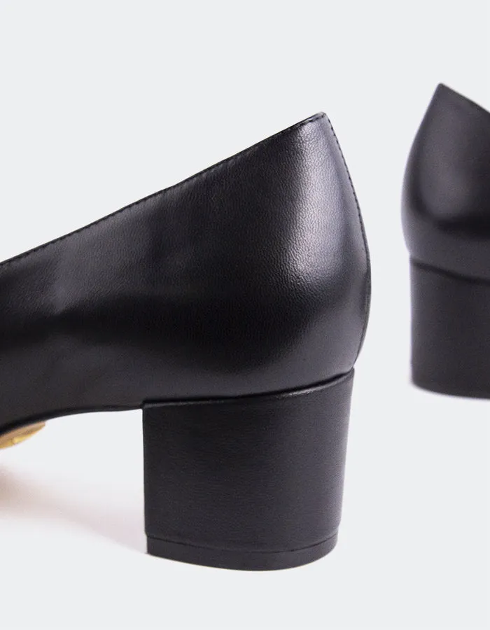 Raynan Black Leather Soft Sole High Heels Comfortable Heel