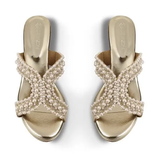 MARWA- PEARL GOLD WEDGES Genuine Heat Resistant Outsole