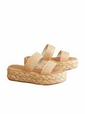 Women Marley Basket Woven Double Strap Platform Slide In Natural Path Smooth