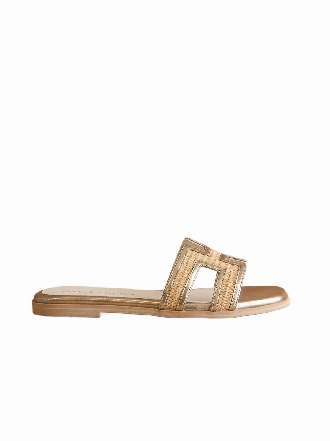 Women Nina H Cutout Raffia Slide In Gold Essential Footwear