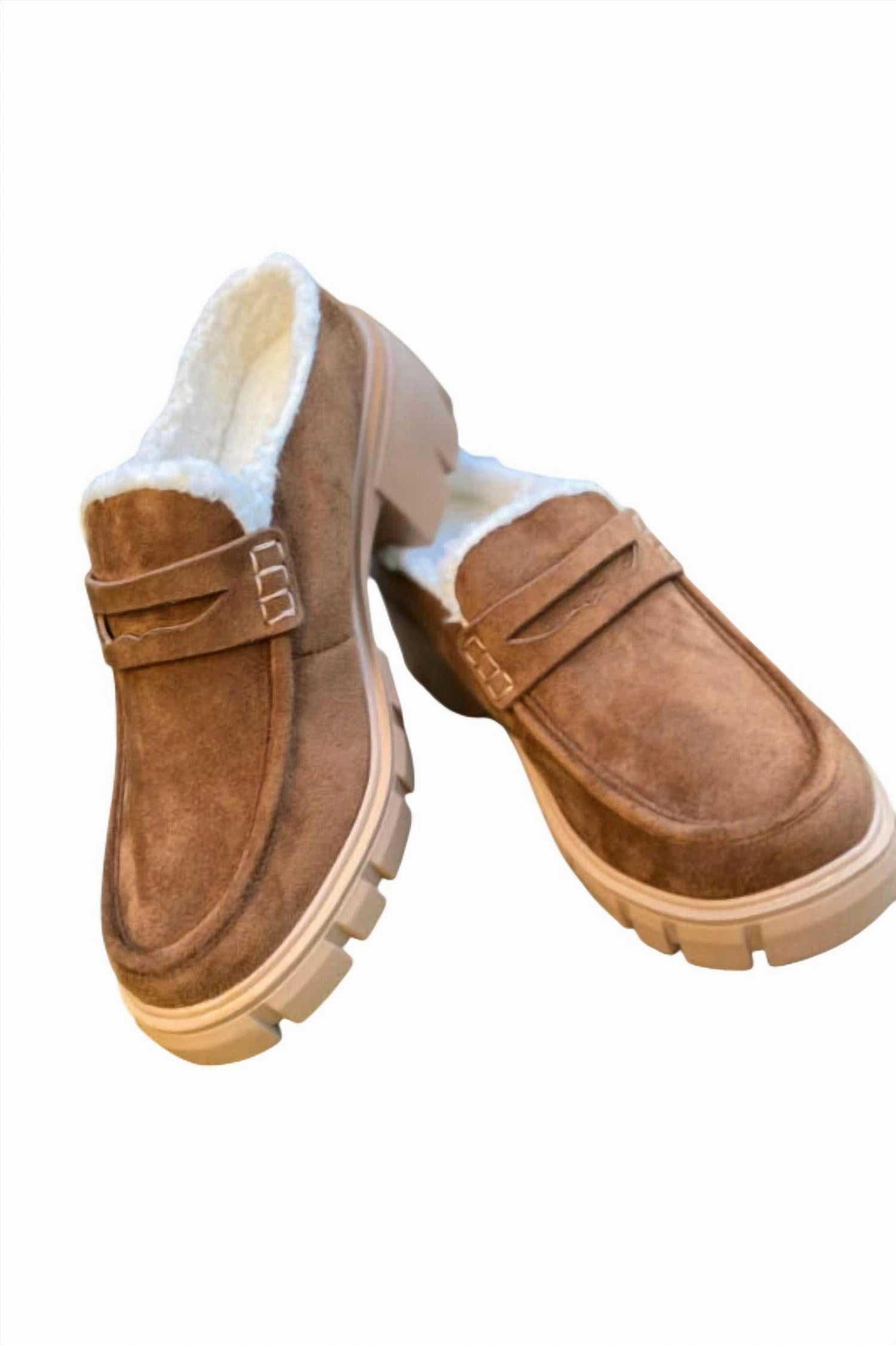 Workwear Friendly Women's Fluff Slip On Loafers In Tan