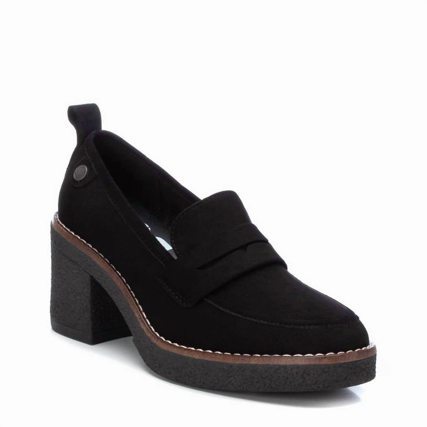 Women's Heeled Suede Moccasins In Black All Day