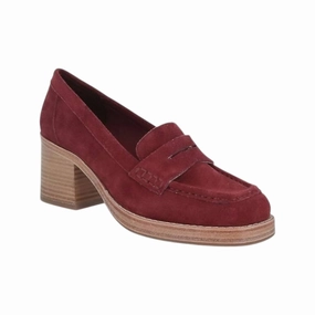 Toe Steady Women's Irene Penny Loafer Heels In Bordo Suede