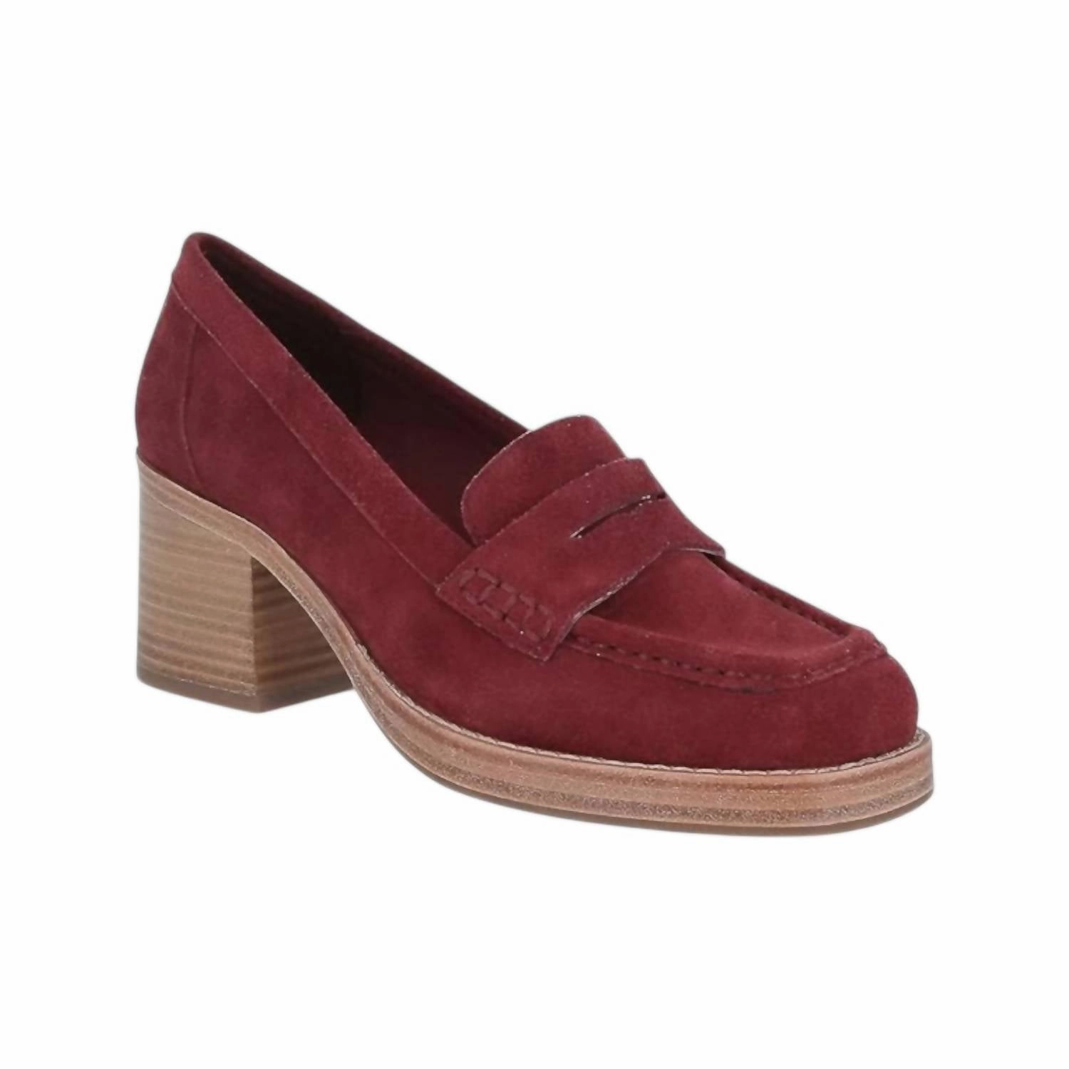 Women's Irene Penny Loafer Heels In Bordo Suede Toe Smooth