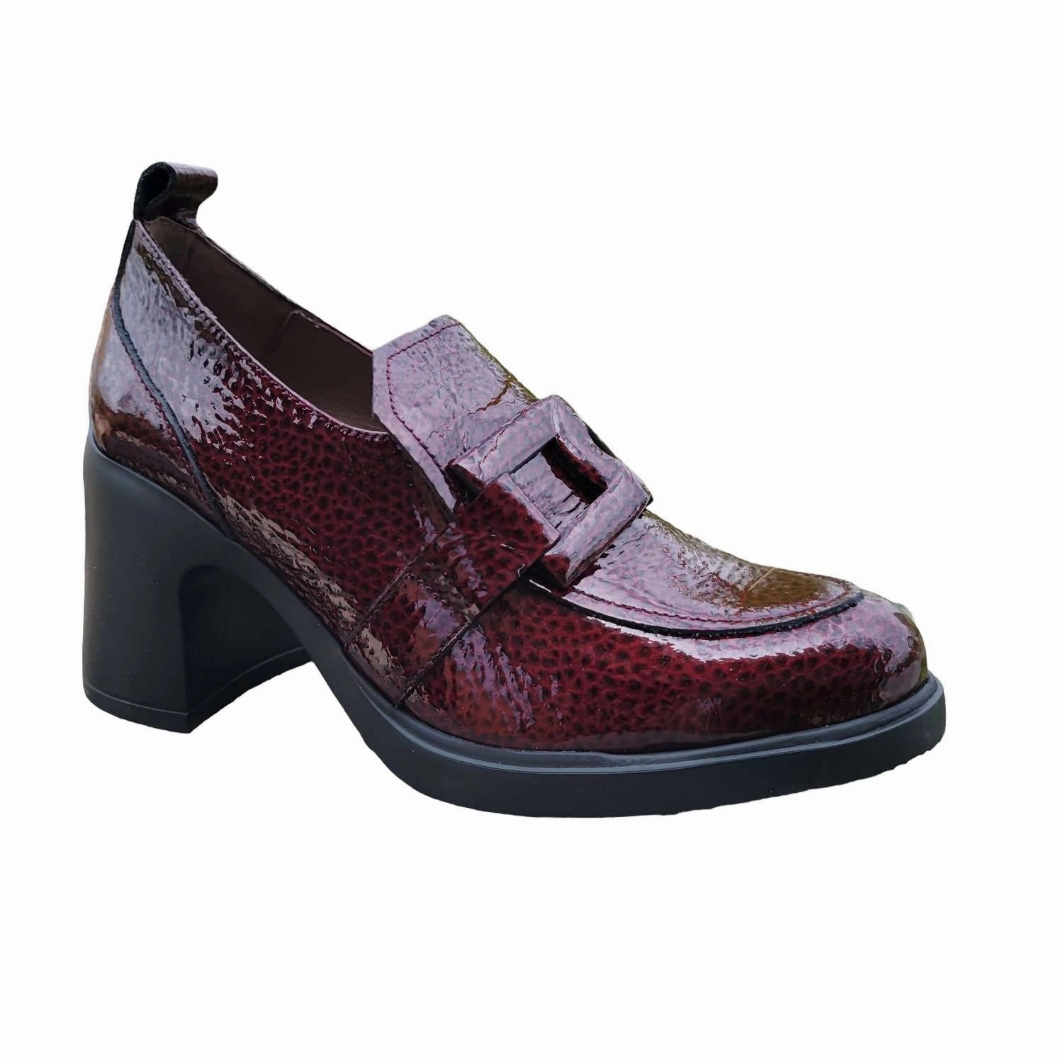 Women's Patent Heeled Loafers In Caribu Vino (Wine Patent) Office Focus