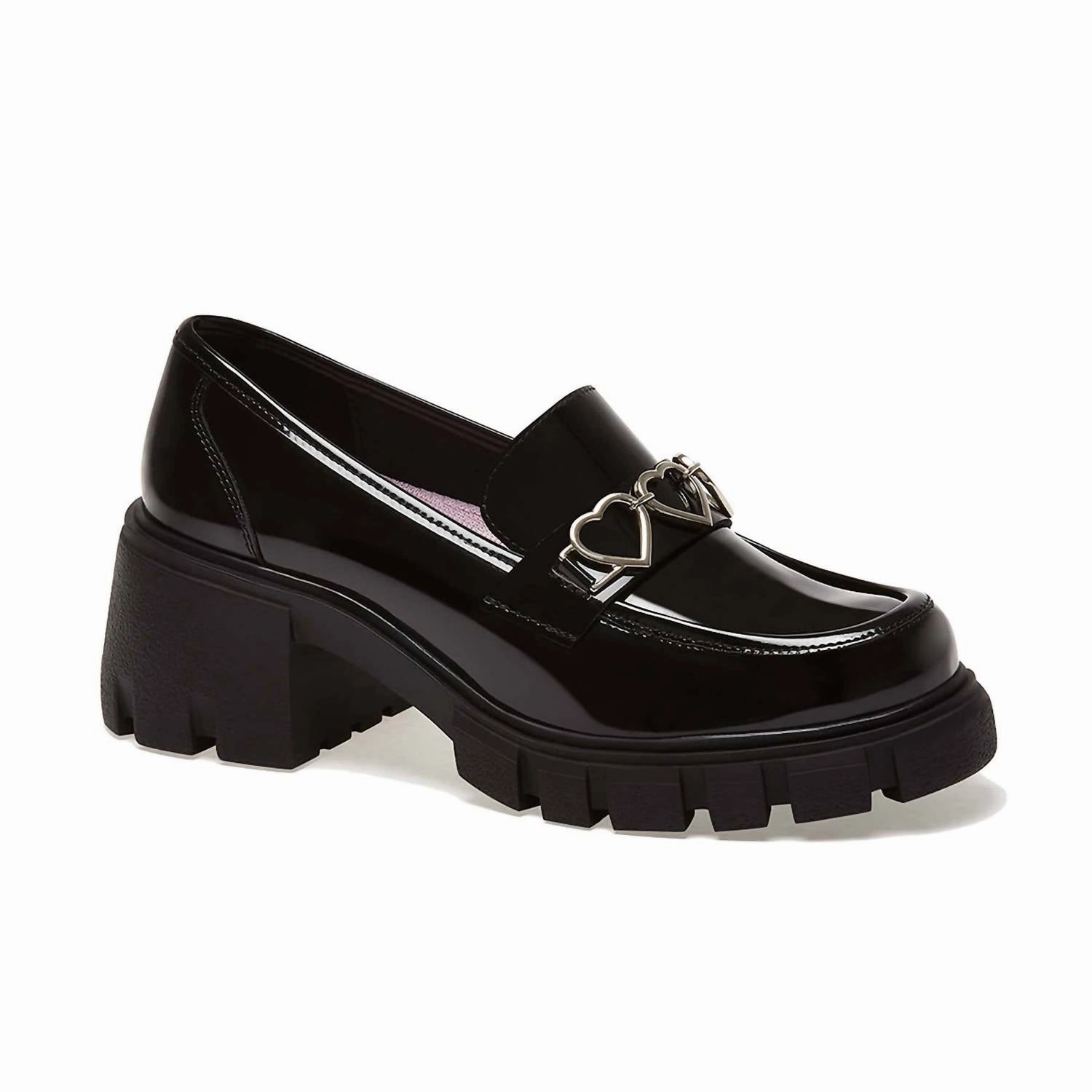 Clean Cut Neutral Tones Women's Patent Penny Hearts Loafers In Black