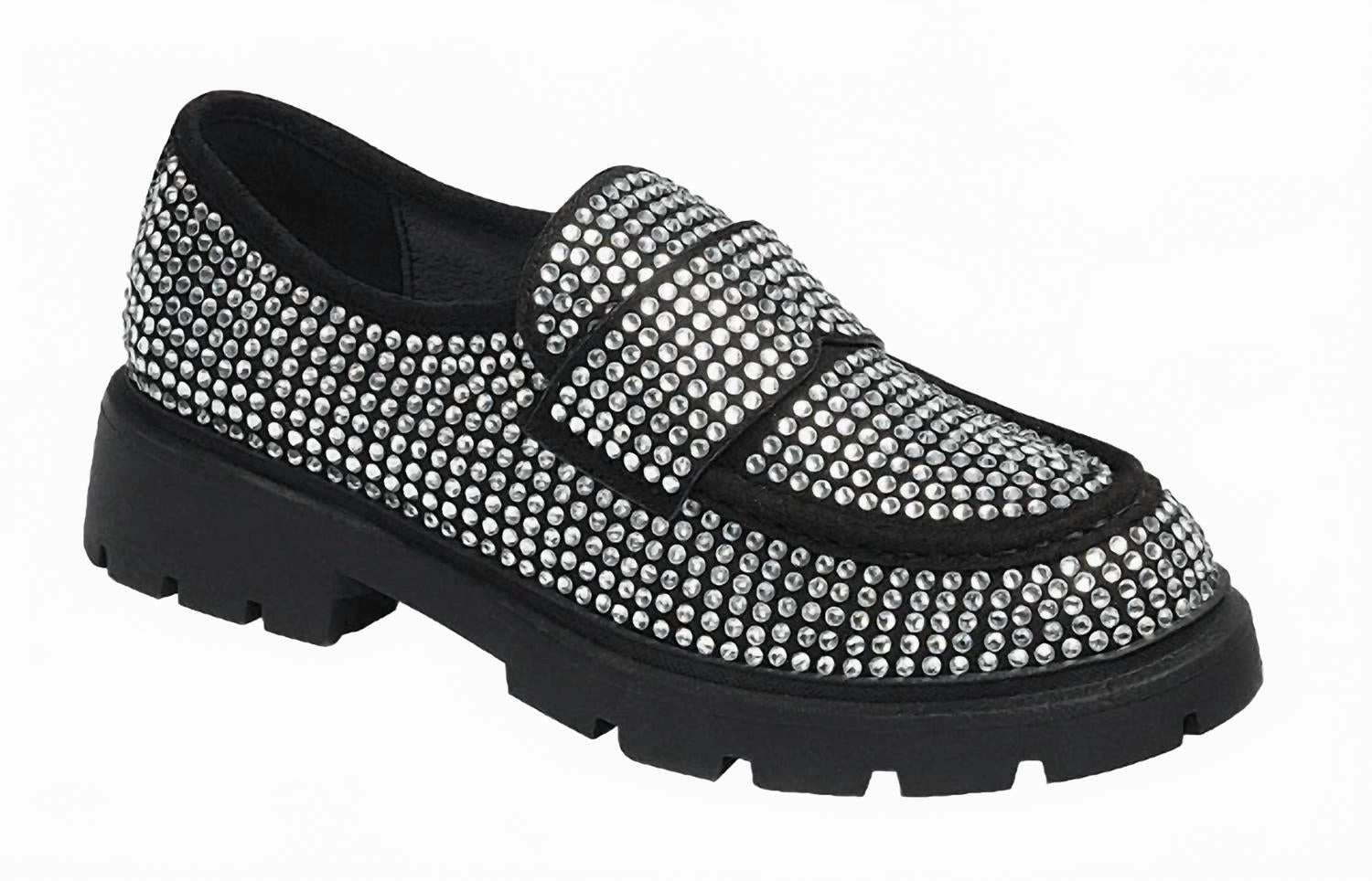 Women's Rhinestone Loafers In Silver/black Clean Step
