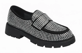 Air Walk Women's Rhinestone Loafers In Silver/black