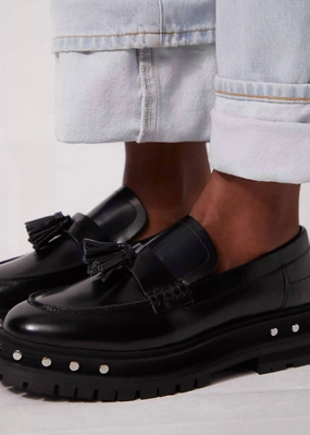 Women's Teagan Tassel Loafers In Black Easy Match Soft Leather Slip-ons