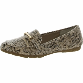 Womens Faux Leather Slip On Loafers Casual Footwear Fit Full-Grain Leather