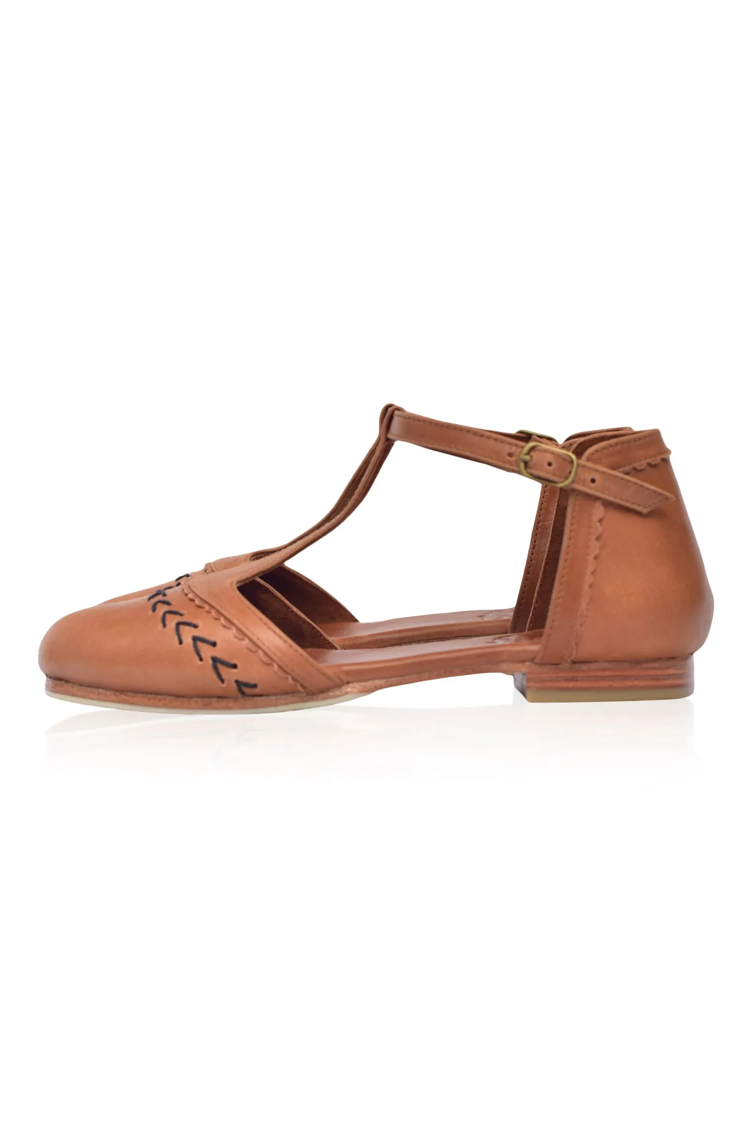 Wonderland T-strap Leather Flats Stylish Support