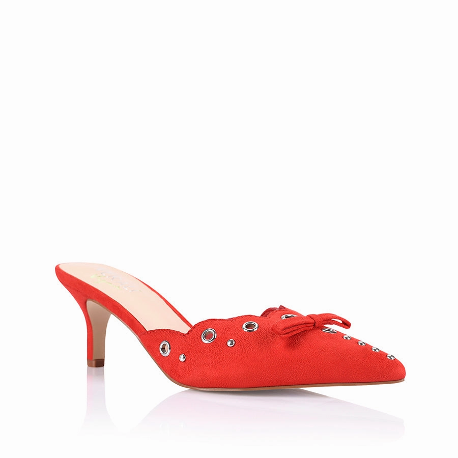 Machine washable synthetic material Ziggy Point Toe Kitten Heels - Red Micro